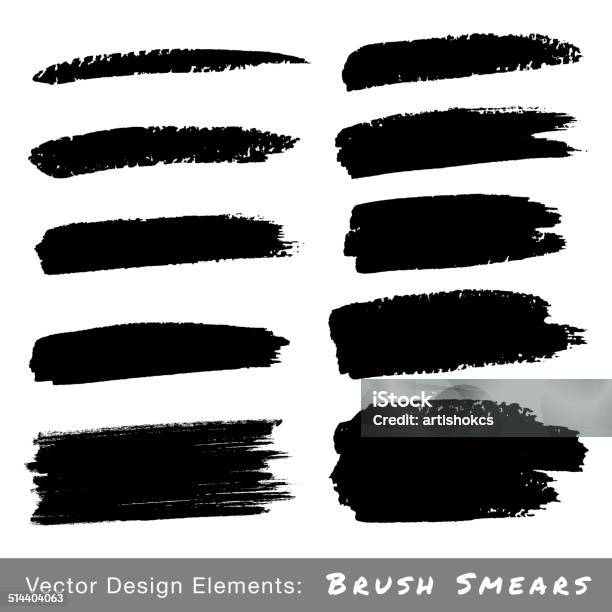Set Of Hand Drawn Grunge Brush Smears Stock Illustration - Download Image Now - Abstract, Art, Art And Craft
