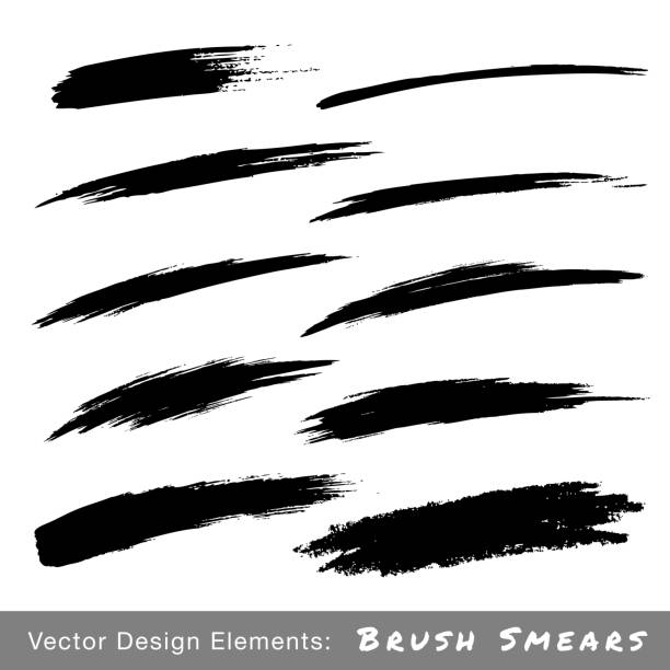 set of hand drawn grunge brush smears - brush stock illustrations