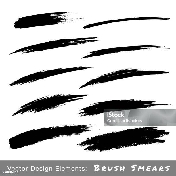 Set Of Hand Drawn Grunge Brush Smears Stock Illustration - Download Image Now - Paintbrush, Brush Stroke, Single Line