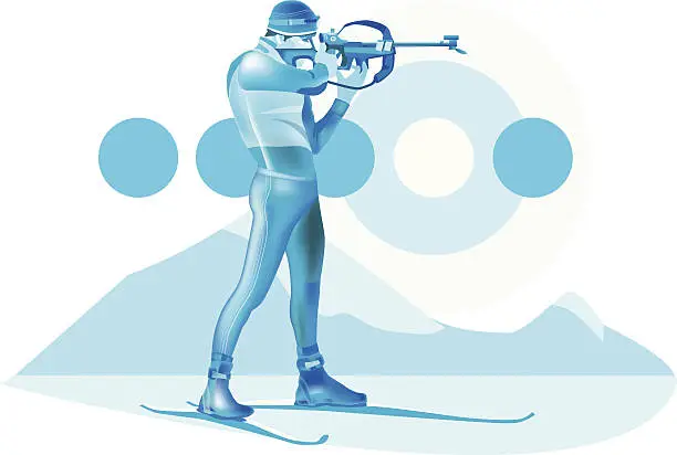 Vector illustration of Colorful biathlonist shooting in aim