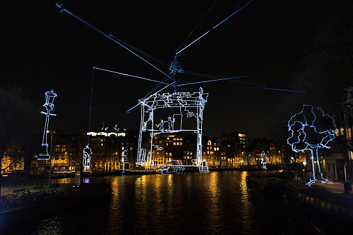 Amsterdam, The Netherlands - December 18, 2013: One the many art projects in the city during the Amsterdam Lights Festival in Amsterdam, The Netherlands, on December 18, 2013