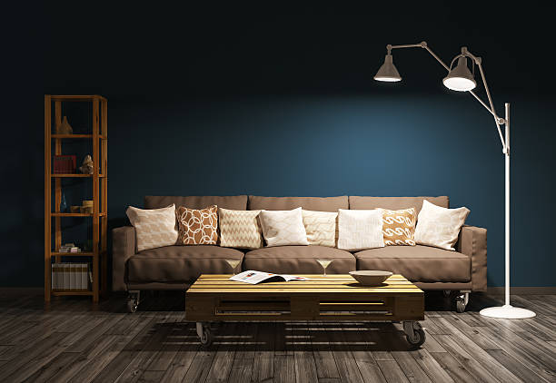 istock Modern evening interior of living room 3d render 514405940