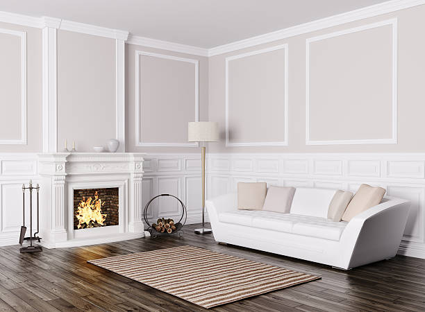 istock Interior of living room with sofa and fireplace 3d render 514406274