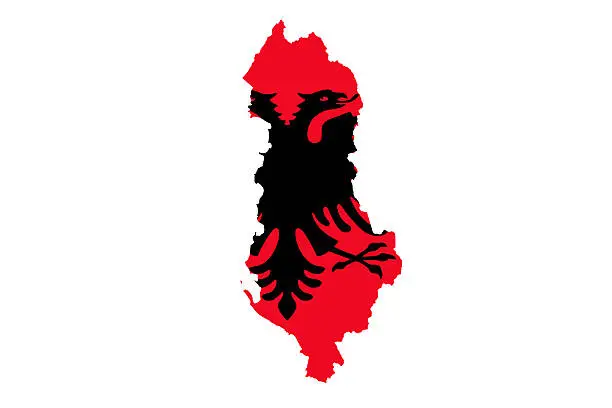 National Flag of Republic of Albania within the outline of the country