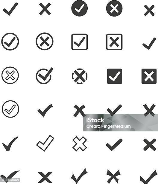 Tick Mark Icon Set Stock Illustration - Download Image Now - Deutsche Mark Sign, Check Mark, Cross Shape