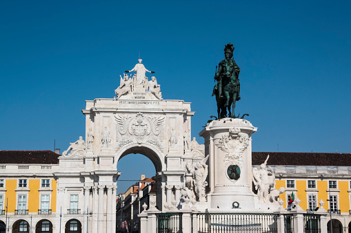 The Praça do Comércio (Commerce Square), the waterfront heart of the city of Lisbon, Portugal.