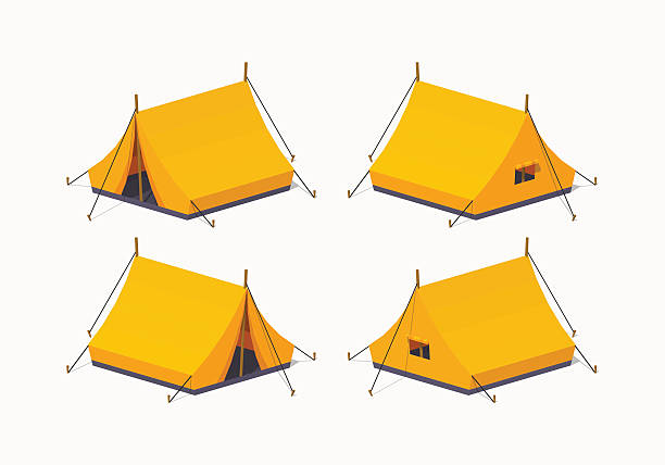 ilustraciones, imágenes clip art, dibujos animados e iconos de stock de horizontal naranja campamento tienda de campaña - tent camping dome tent single object