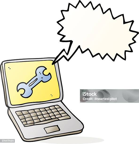 Computer Link Fixed Cartoon Speech Bubble Cartoon Laptop Computer With Fix Screen Stock ...