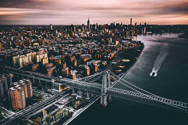 aerial over nyc Aerial over nyc  williamsburg bridge photos stock pictures, royalty-free photos & images