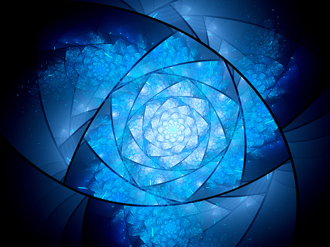 Blue glowing lazysusan shaped space mandala, computer generated abstract background