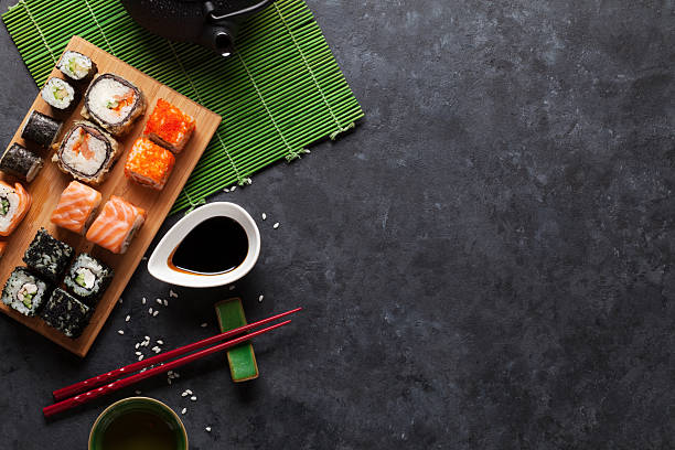 istock Set of sushi maki and green tea 514415488