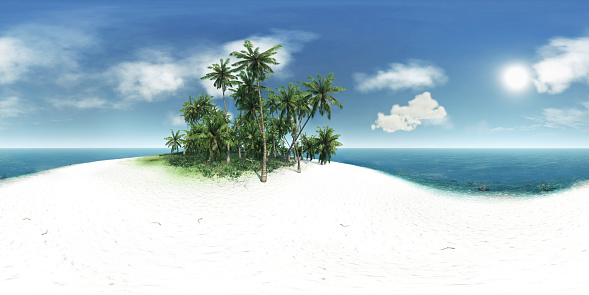panorama 360 sea  tropical island  palm trees  sun