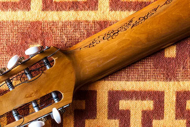 Close-up of a peruvian charango on an alpaca wool blanket. Image taken with Nikon D60 and developed from Raw.