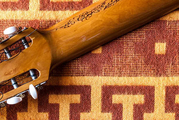 Close-up of a peruvian charango on an alpaca wool blanket. Image taken with Nikon D60 and developed from Raw.