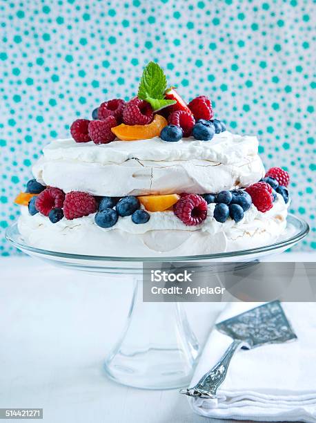 Meringue Cake With Fresh Berries Stock Photo - Download Image Now - Apricot, Backgrounds, Baked Pastry Item