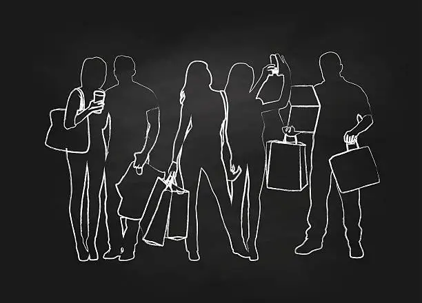 Vector illustration of Chalk Young Shoppers