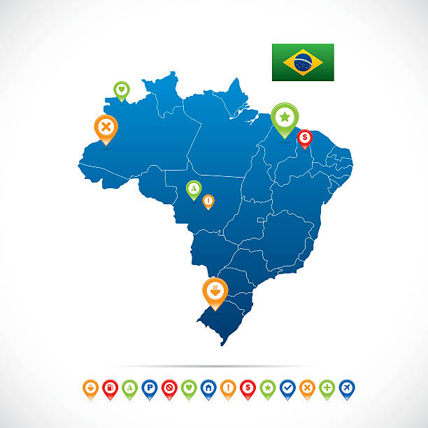 illustrazioni stock, clip art, cartoni animati e icone di tendenza di blu mappa del brasile - rio grande illustrations