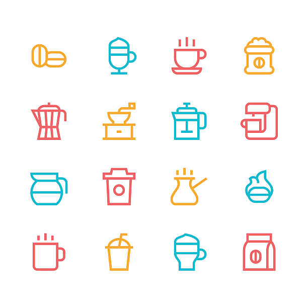 ilustrações de stock, clip art, desenhos animados e ícones de café ícones-série de cor de linha - coffee cup bean sugar