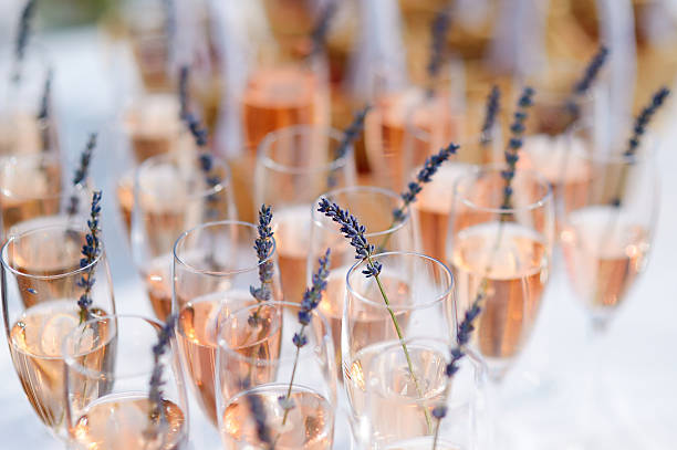 Glasses of champagne decorated with lavender