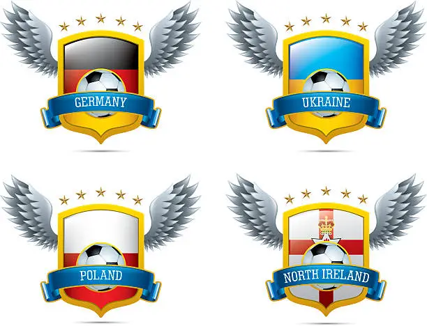 Vector illustration of Soccer Icons with Shield and Wings
