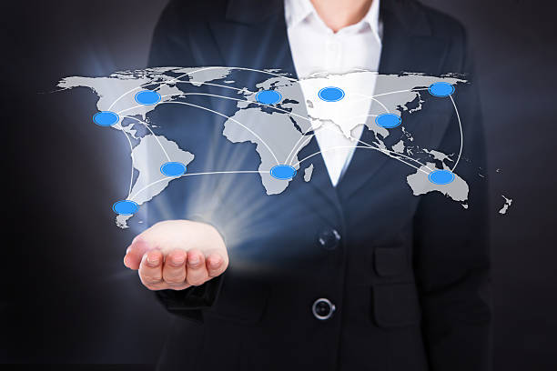 istock Businesswoman Showing Connected World Map 514437673