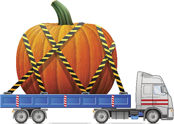 ilustraciones, imágenes clip art, dibujos animados e iconos de stock de ruta de transporte de calabaza frutas - car white background isolated on white orange