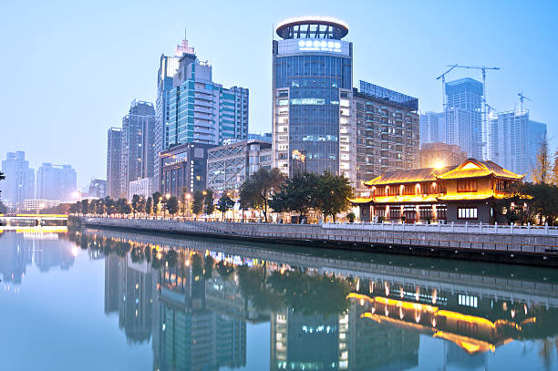 istock Chengdu, China Hejiangting, kiosks bridges Night 514439069
