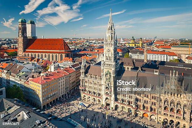 Aerial View On The Historic Center Of Munchen Stock Photo - Download Image Now - Munich, Marienplatz, Panoramic