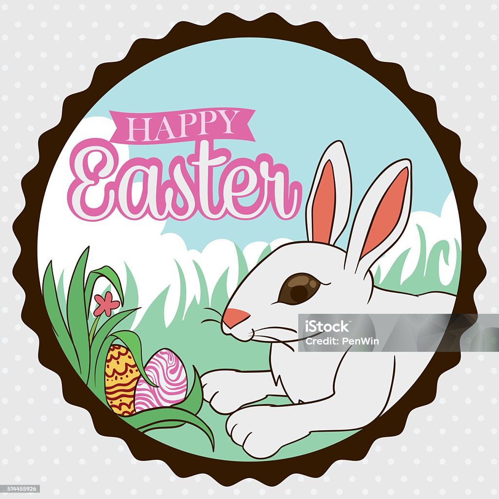 Tender Bunny Playing Outside Hide and Seek with Easter Eggs Cute bunny finding Easter eggs outside and ready to play the egg hunt game. Animal Egg stock vector