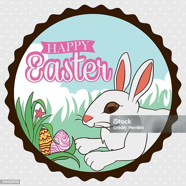 Tender Bunny Playing Outside Hide And Seek With Easter Eggs Stock Illustration - Download Image Now