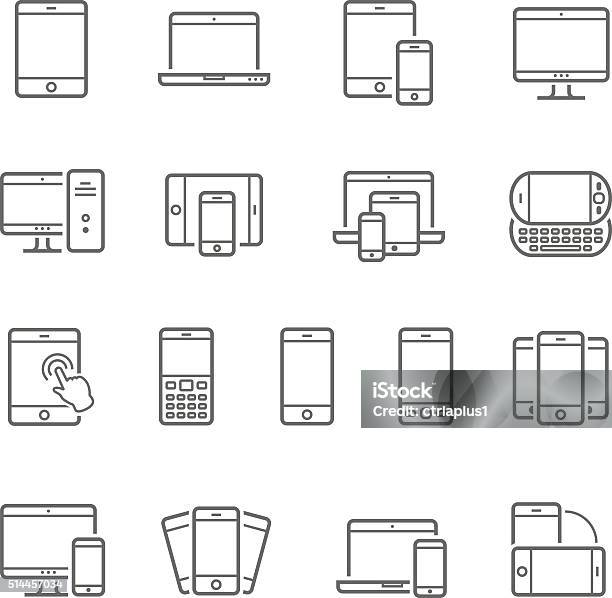 Vetores de Linhas Conjunto De Ícones De Dispositivos Responsivo e mais imagens de Ícone de Computador