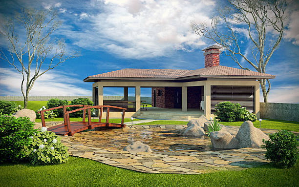 istock Gazebo in landscaped garden 514457269