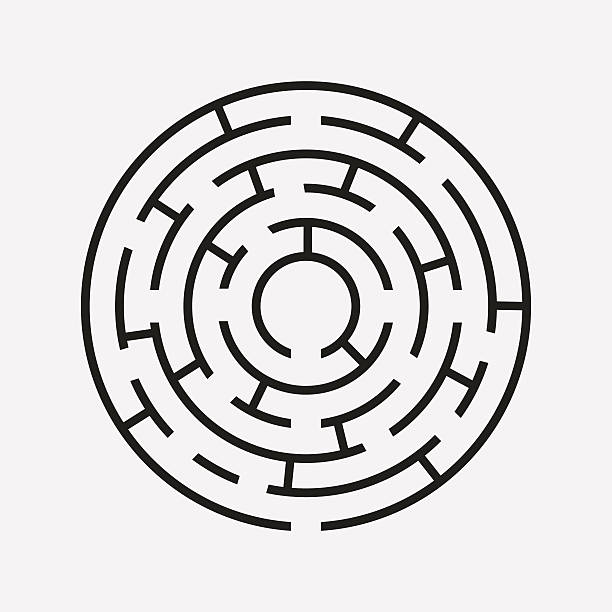circular maze puzzle on white circular maze puzzle on white circular maze stock illustrations