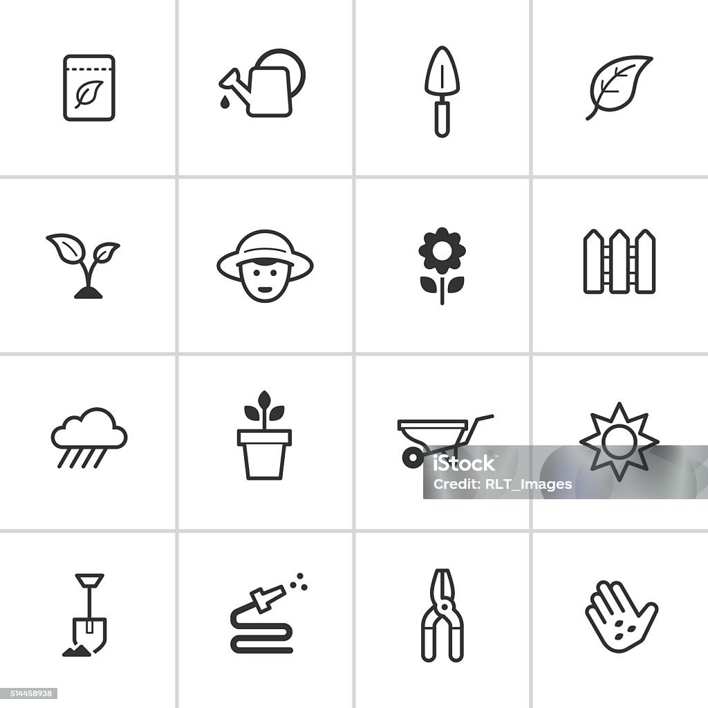 Gardening Icons — Inky Series Professional icon set in flat black style. Vector artwork is easy to colorize, manipulate, and scales to any size. Watering Can stock vector