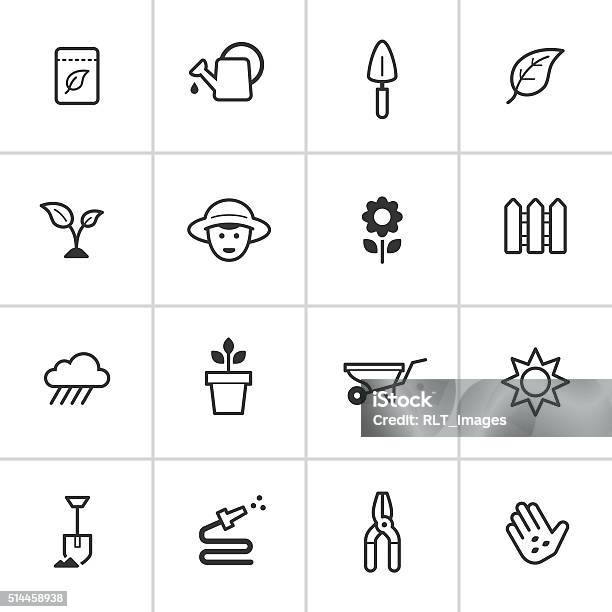 Gardening Icons Inky Series Stock Illustration - Download Image Now - Watering Can, Shovel, Symbol