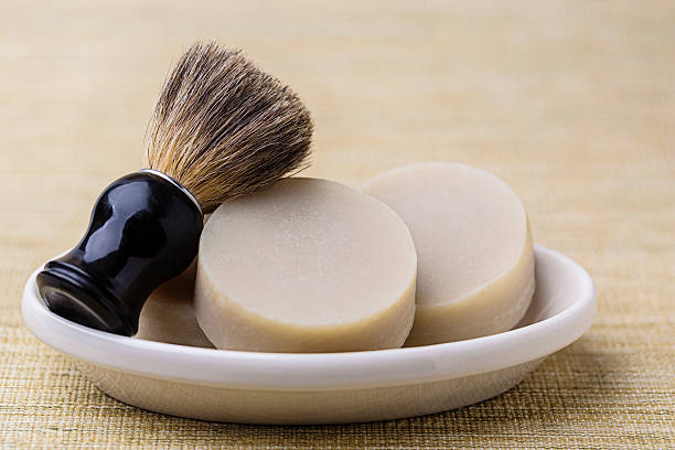 Handmade Shaving Soap With Brush stock photo