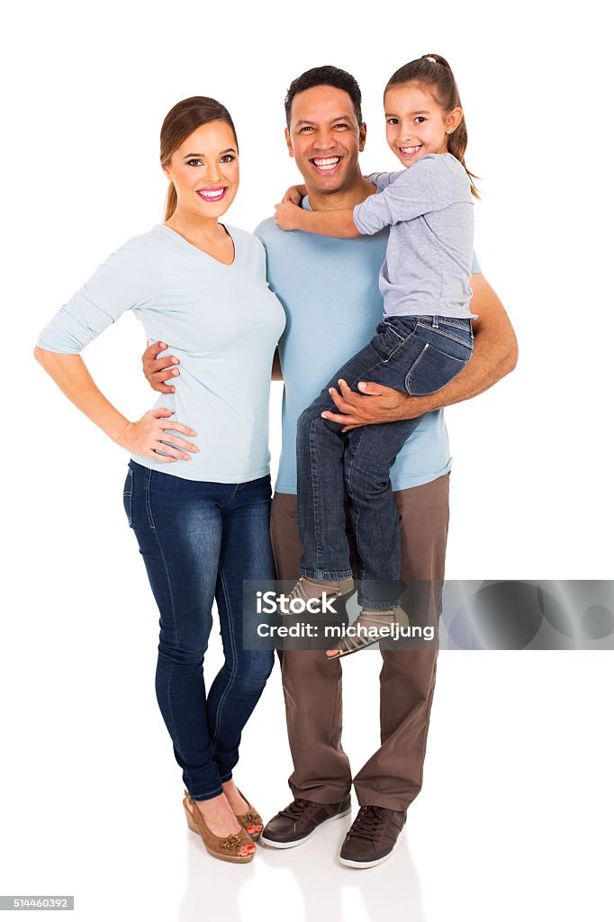 family standing together portrait of happy family standing together isolated on white background Family Stock Photo