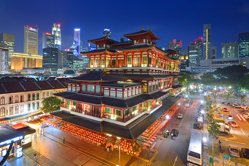 The famous Buddha Tooth Relic Temple in Chinatown, Singapore.