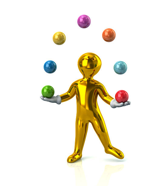 istock Golden cartoon man juggles with a balls 514460636