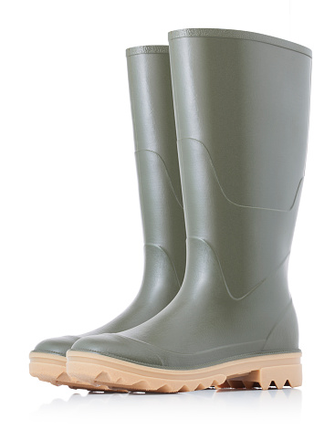 Green wellington boots.