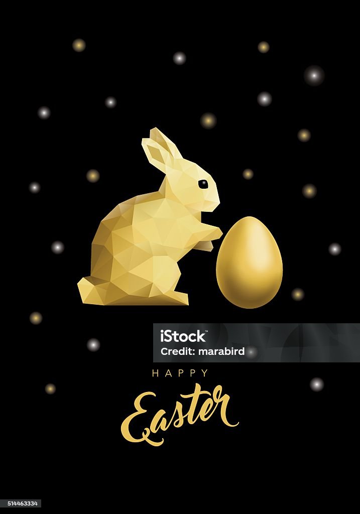 Low Poly Gold Easter Rabbit And Egg On Shiny Black Stock Illustration ...