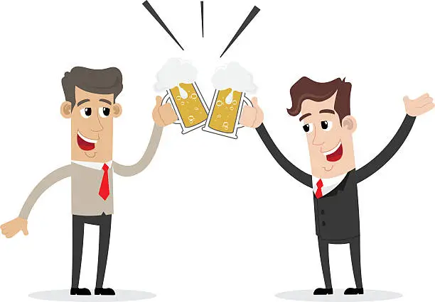Vector illustration of Two smiling businessman drinking beer and toasting