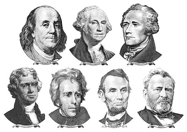 Photo of Portraits of presidents and politicians from dollars