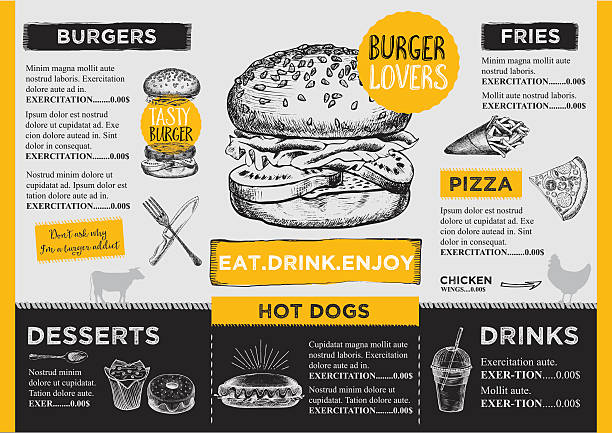 szablon menu restauracji, kawiarni,. - chef food cooking sandwich stock illustrations