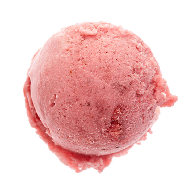 istock Single strawberry ice cream scoop from above 514466800