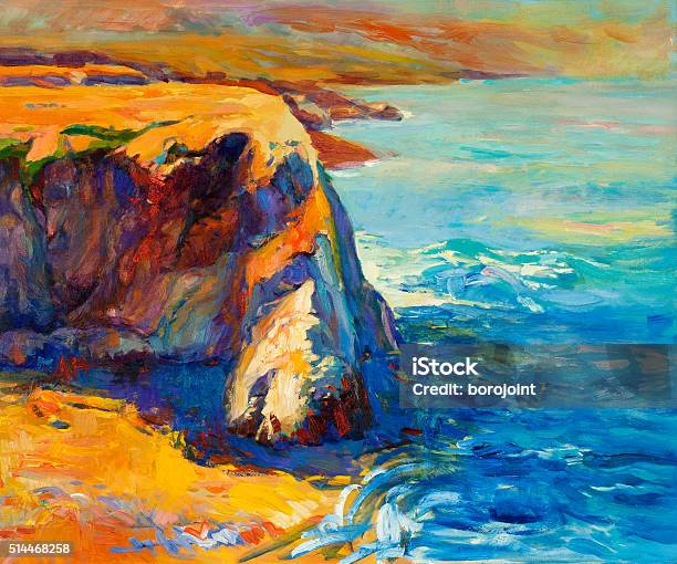 Ocean And Cliffs Stock Illustration - Download Image Now - Art, Art And Craft, Art Product