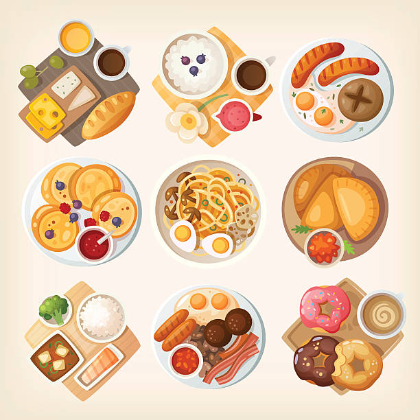 ilustrações de stock, clip art, desenhos animados e ícones de tradicional pequenos-almoços de todo o mundo. - coffee fried egg breakfast toast