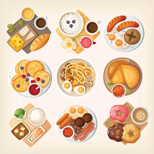 Vector illustration of Traditional breakfasts from all over the world.