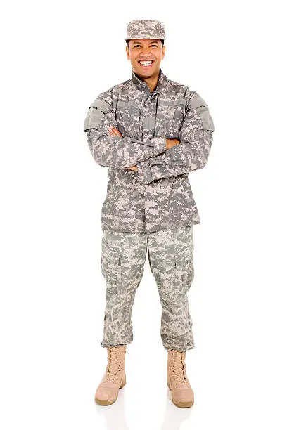 Photo of patriot soldier with arms crossed