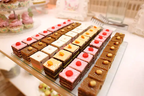 Delicious minicakes on candy bar